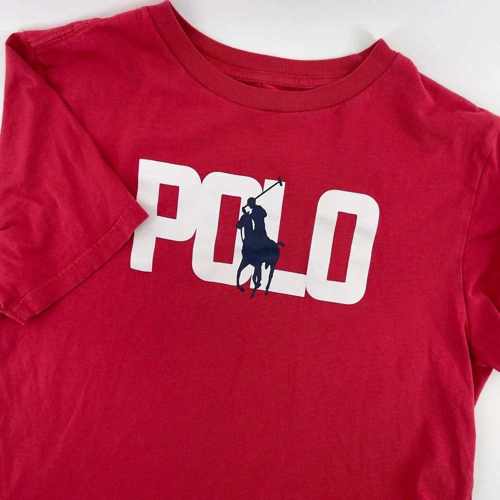 Kids Ralph Lauren Red Polo Shirt Short Sleeve Crew Neck Size‎ L G 14 16